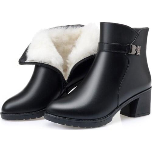 Elegant Fashion Women Snow Boots Ankle Boots Full Genuine Leather Plus Plush / Wool Boots Winter Shoes Woman Boots Plus Size 43