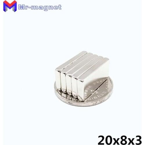 100pcs high quality 20x8x3mm Super strong neo neodymium magnet 20x8x3, NdFeB magnet 20*8*3mm, 20mm x 8mm x 3mm magnets 20*8*3