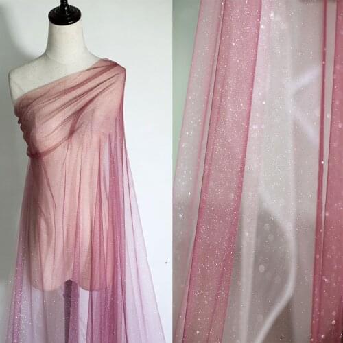 GLace 1Y/lot wine red color gradient star silver sprinkle mesh fabric for dress cloth accessories wedding decoration TX1325