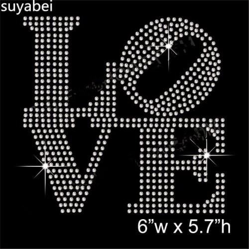2pc/lot Big letter Love Rhinestone iron on transfer patches hot fix rhinestone motif designs hot fix rhinestone applique