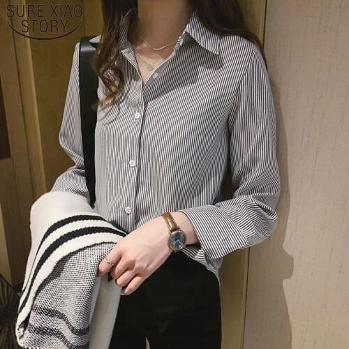 2021 New Fashion Long Sleeve Striped Cardigan New Plus Size Women Tops Chiffon Blouse Casual Womens Tops and Blouses 5574 50