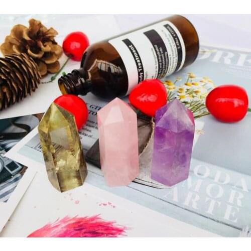 3pcs natural citrine,amethyst,rose quartz Crystal gemstone point Metaphysical chakra healing crystal wand home decor wholesale