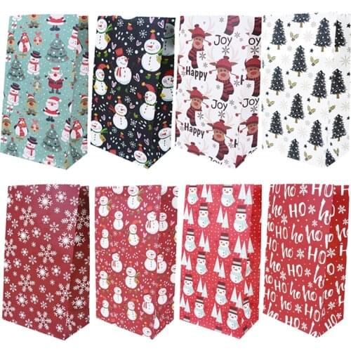 5pcs 23cm Paper Package Bag Christmas Gift Wrapping Bags New Year Party Candy Cake Cookies Bag Pouch Snowflake Santa Pattern