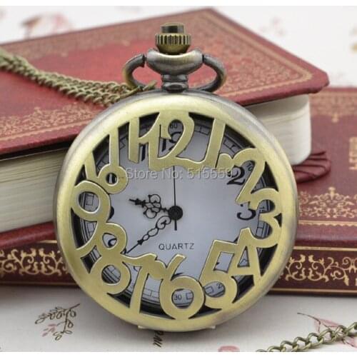 50pcs/lot DHL Free Shipping Hollow Number Pocket Watch High Quality Watch Necklace Gift Watch Factory Price Wholesale