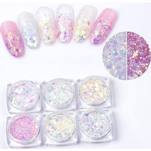 6 Box Nail Mermaid Glitter Flakes Sparkly 3D Hexagon Colorful DIY Paillette Nail Art Pigment Dust Decoration Manicures Tips