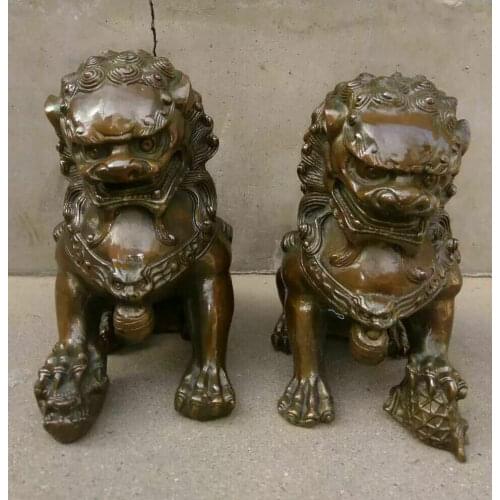 Antique bronze Door Fengshui Guardion Foo Fu Dog Lion Statue Lions Pair