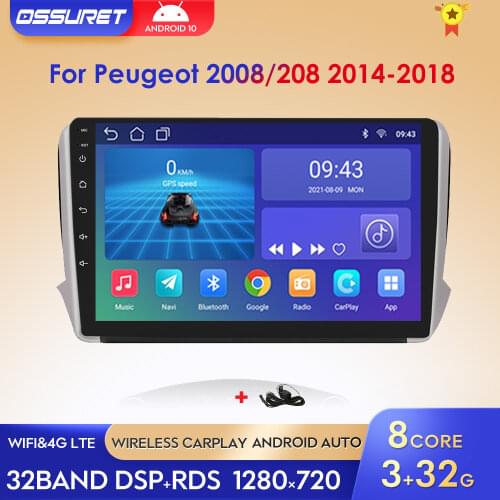 Android 10 Car GPS Radio Multimedia Player Stereo For Peugeot 2008 208 series 2012-2018 Navigation WIFI 4G LTE 2G 32G BT NO DVD