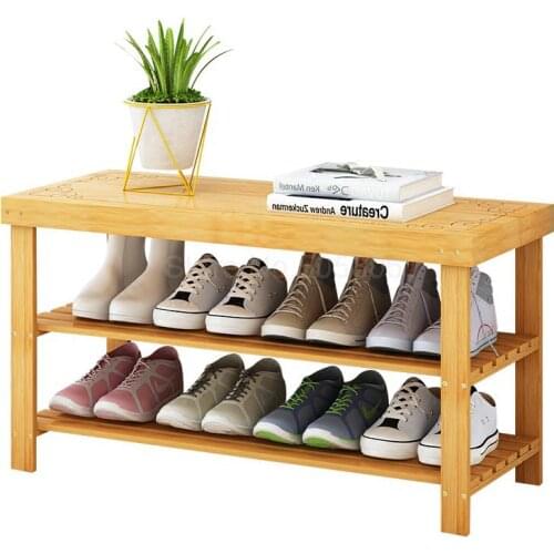 Bamboo change shoe bench Shoe cabinet simple solid wood door can sit storage stool European shoe rack