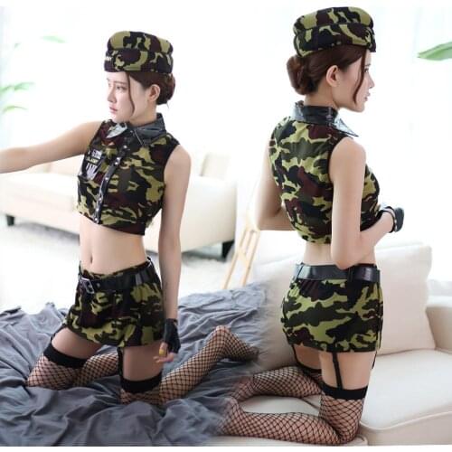 Free Shipping Women Sexy Erotic Suit Slutty Clothes Camouflage Police Uniform Temptation Sex Costume Womens Lingerie Cosplay