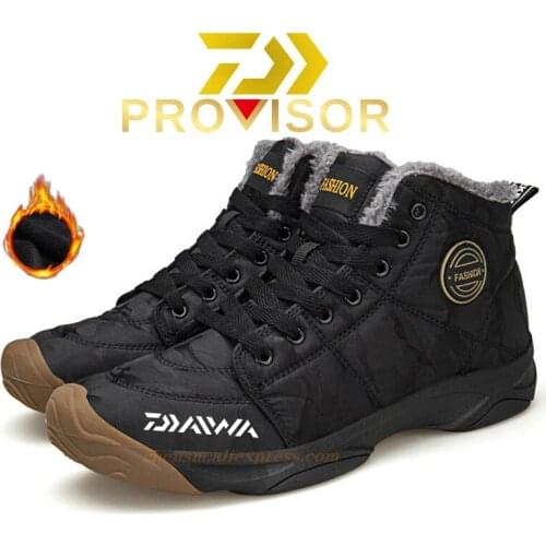 DAIWA Waterproof Ankle Boots Winter Warm Plush Snow Boots Men Outdoor Sneaker Work Boots Male Rubber Fishing Mens Boots Size 48