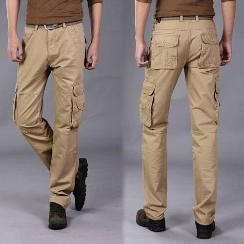 Mens Cargo Pants Casual Mens Pant Baggy Regular Cotton Trousers Male Combat Military Tactical Pants with Multi Pockets