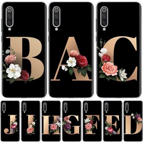 26 Letter A-J Flowers Cover Phone Case For Xiaomi Mi Note 10 11 9 8 10T 9T CC9 5X 6X Pocophone F1 X3 F2 Pro Lite A1 A2 A3 Coque