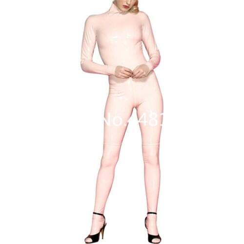 Baby Pink Latex Catsuit Rubber Bodysuit with Back Zipper for Woman Plug Size XS-XXXL