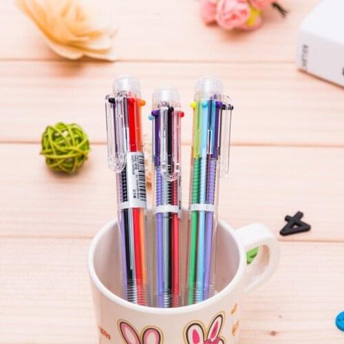 40PCS Fresh Transparent Pen 6 Color Ballpoint Pen Six-in-one Color Learning Key Pen Office Accessories Korean Stationery