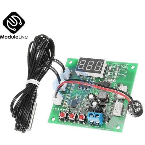 Two Channel Heat Dissipation PWM Four Wire Fan Temperature Controller 12V 24V 48V Temperature Speed display Stop Alarm Board