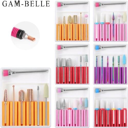GAM-BELLE 7Pcs/Box Ceramic Tungsten Nail Drill Bit Electric Manicure Drills For Machine Milling Cutter Nail Burr Pedicure Tools