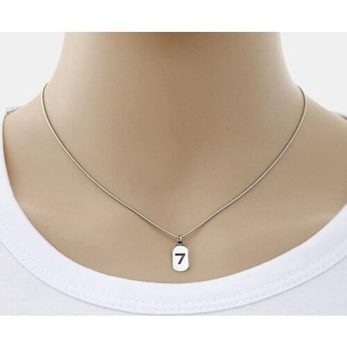 Dainty Initial Necklace with Number 7 Choker Snake Chain Stainless Steel Necklace Women Silver Color Pendant Lucky Jewelry40+5cm