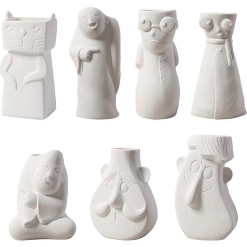 Nordic Modern Human Face Cat Shape Zen Ceramic Flower Vase Photo Prop Home