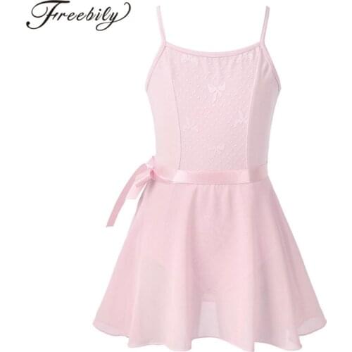 Kids Girls Gymnastic Leotards Sleeveless Ballet Gymnastics Leotard Jumpsuit with Chiffon Tied Skirt Childrens Dancewear Outfit