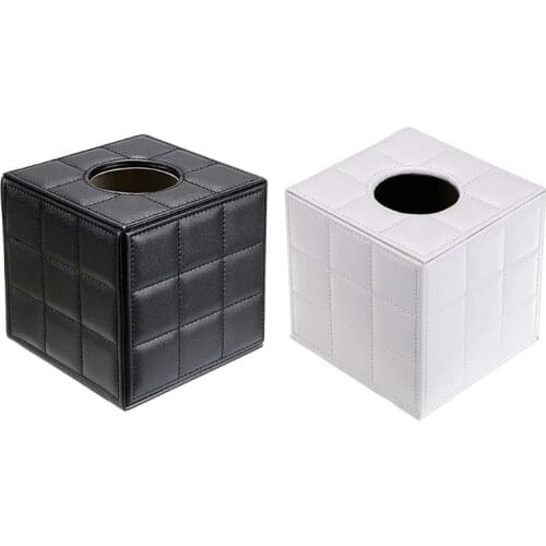 Pu Leather Tissue Box Holder, Square Napkin Holder Pumping Paper Case Dispenser, Facial Tissue Holder With Magnetic Bott
