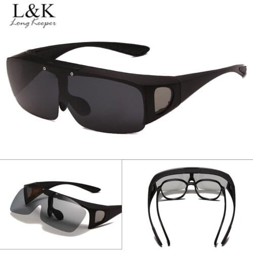 Square Flip Up Polarized Sunglasses Men Women Night Vision Driving Goggle Outdoor Fishing Sport Fit Over Sun Glasses Cover UV400