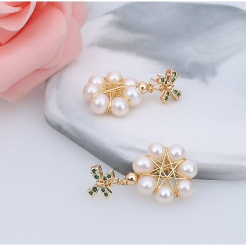 Sweet bow knot round large size freshwater round shape real pearl earring pure handmade jewelry, safe 925 silver stud