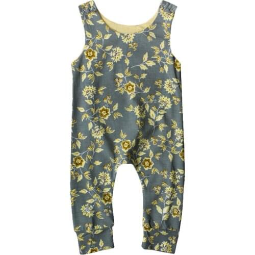 Fashion Summer Clothes Cotton Sleeveless Rompers Golden Flower Printed Cute Fresh Girl Vest Overalls For Newborn Baby Girl Brand