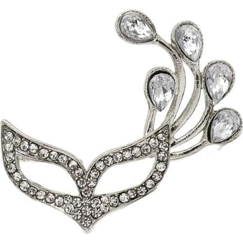 Fashion Flower Collar Rhinestone Crystal Fox Mask Brooch Pin For Gift Jewelry