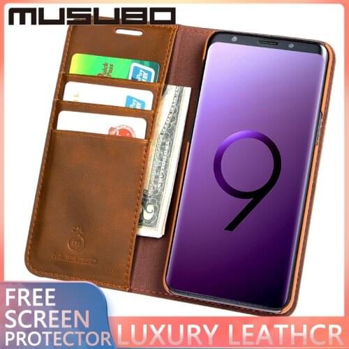MUSUBO Luxury Leather For Samsung Galaxy S9+ coque Shockproof Magnet Leather Flip Phone Stand Case Cover Wallet Style Phone Case