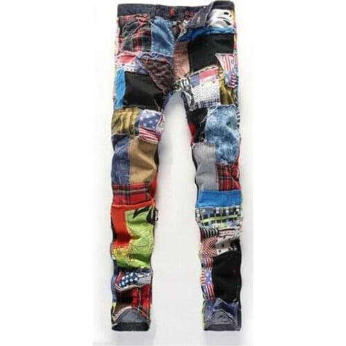 Jeans Men 2017 New British Style Printed Jeans Men Famous Brand Denim Biker Jeans Fashion Designer Patchwork Casual Pants P75
