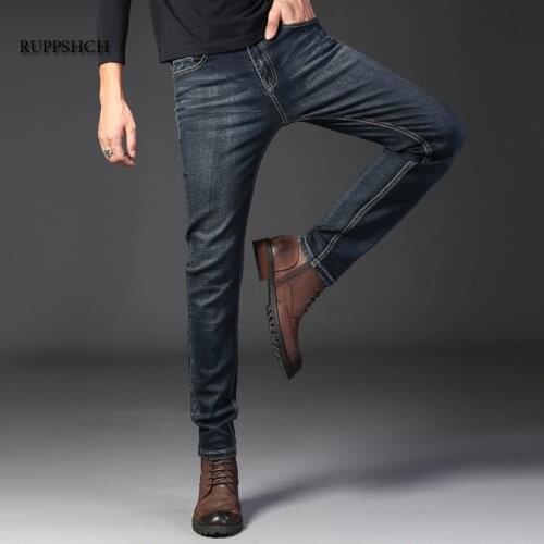 New Mens Classic Blue Black Slim-Fit Jeans Business Cotton Stretch Regular-Fit Jeans Mens Brand Trousers