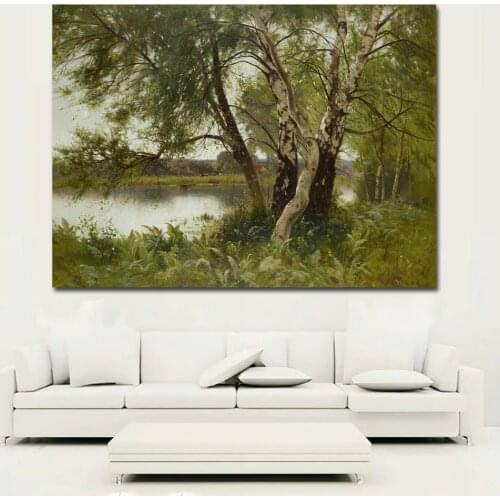 Wall Art HD Prints Modern Nature Landscape Oil Painting Tree And River Picture Canvas Paintings Printed On Canvas Prints Poster