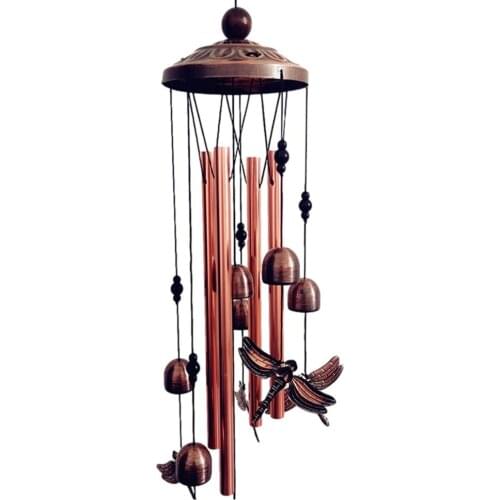 New Metal Wind Chime Pendant Retro Outdoor Brass Windchime Brass Bell Aluminum Tube Dragonfly Animal Hanging Decor Best Gifts