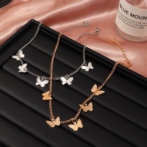 Cute Gold Silver Color Butterfly Party Womens Pendant Necklace for Women Fashion Female Butterfly Choker Necklaces Jewelry