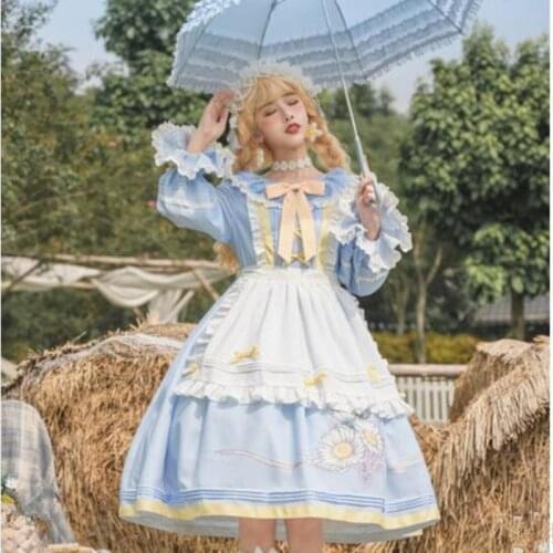Lolita Long Sleeve Daisy OP Dress Cos Lolita Dress Pastoral Kawaii Sweet Soft Girl Bowknot Princess Vestidos