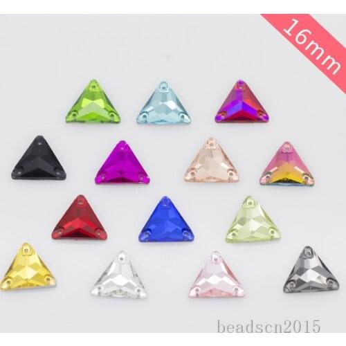 30p 16mm trian-gle Color Sew On Stone Flatback crystal glass Sewing rhinestone jewels 2-hole button For DIY craft shoes Clothes