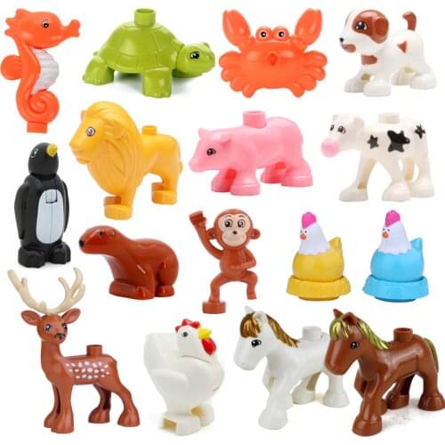 Big Size Animals Figures City Building Blocks Pig Lion Han Zoo Cow Dinosaur Dog Horse Deer Big Size Monkey Animal Big Size