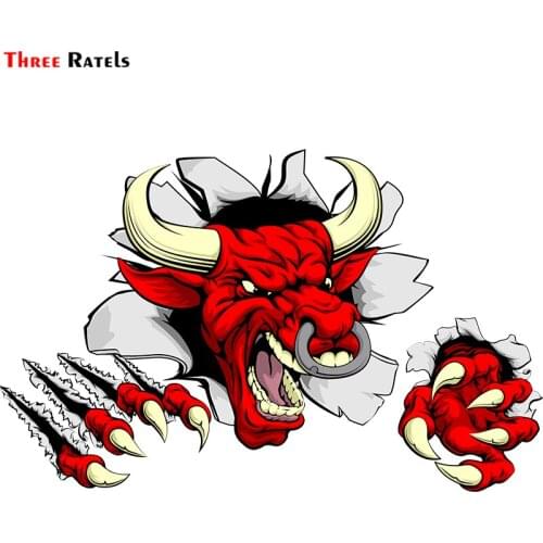 Three Ratels FC898 3D cow red of bull PVC Waterproof Cool Racing Car Sponsor Car Sticker Moto Vinyl Decals