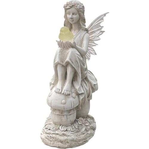 Elf Girl Resin Sculpture Solar Fairy Garden Statue Ornament Simple Wind Butterfly Genie Female Resin Sculpture Plaster Figure