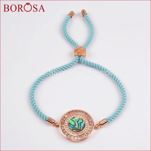 BOROSA Stylish Micro Pave CZ Round Abalone Shell Charm Connector Bracelets for Women Handmade Jewelry Fashion Jewelry WX714