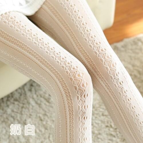 Women Lace Spring Summer Pantyhose White Carved Net Hollow Out Thin Base Lolita Tights Sexy Fashion Skirt Students