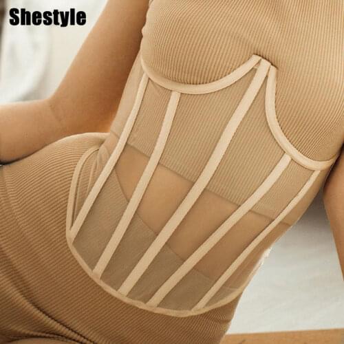 Shestyle See Through Corsets Women Mesh Lace Up Criss Cross Shape Wrap Girdle Irregular Slim Sexy Chic Belt Accessories Tube