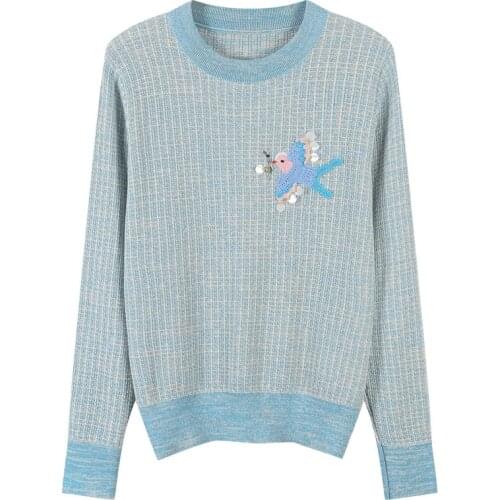 Fashion Cartoon Embroidery Knit Sweater Pullovers Women Autumn Sequins Beading Long Sleeve Sweater Jumper Lurex Top Pull Femme