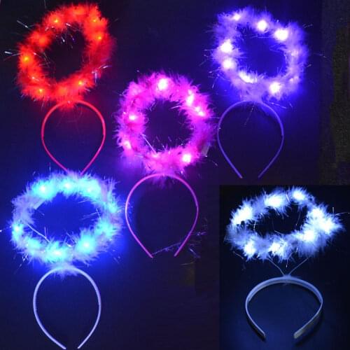 1pcs Women Girls Boy Feather Light-Up Angel Halo Headband Crown Flashing Glow Lighted Hairbands Hair Band Birthday Party Gift