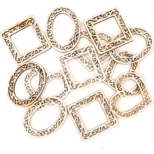 Handmade Wooden Crafts Home Decoration Accessory Scrapbooks Painting DIY Natural Lace Photo Frame Round Ornaments 50-60mm 10pcs