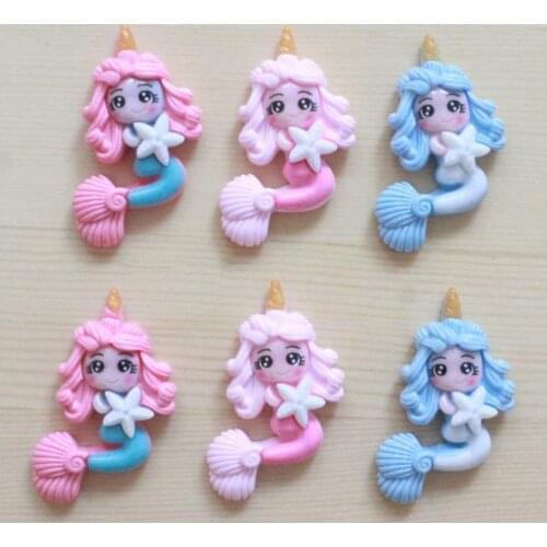 10 Pcs/set Cute Cartoon Resins Characters Flatback Resin Cabochon Mermaid Princess DIY Scrapbook Hair Accessories Party Favors