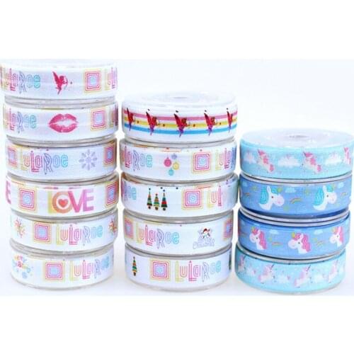 100yards/lot Heat transfer Unicorn LuLaRoe FOE Ribbon Fold Over Elastic for Christmas Valentine festival designs welcome custom