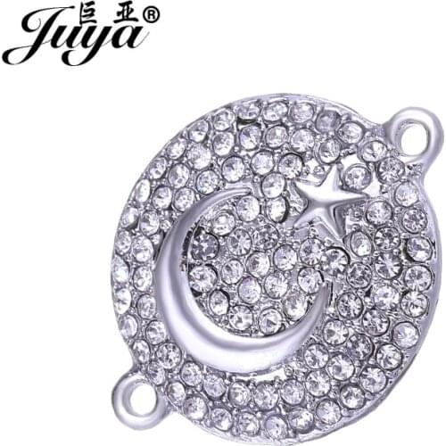 2pcs/lot 20mm Wholesale Micro Pave Moon Star Islam Connector For Necklace Bracelet Jewelry making Handmade DIY Supplies CR0003