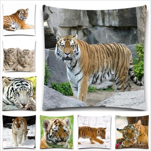 5 size Cushion Cover Cotton Polyester Pillow Cover Hot Sale Animal Tiger Square Pillow case Custom Zippered