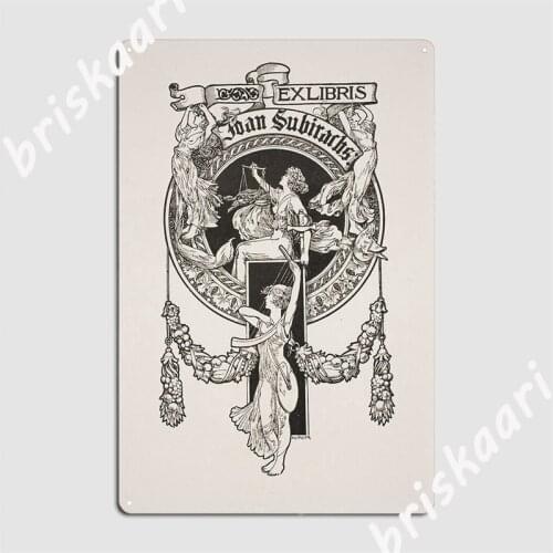 Alexandre De Riquer Book-Plate Of Joan Subirachs (1904) Metal Signs Cinema Garage Garage Club Classic Plaques Tin sign Posters